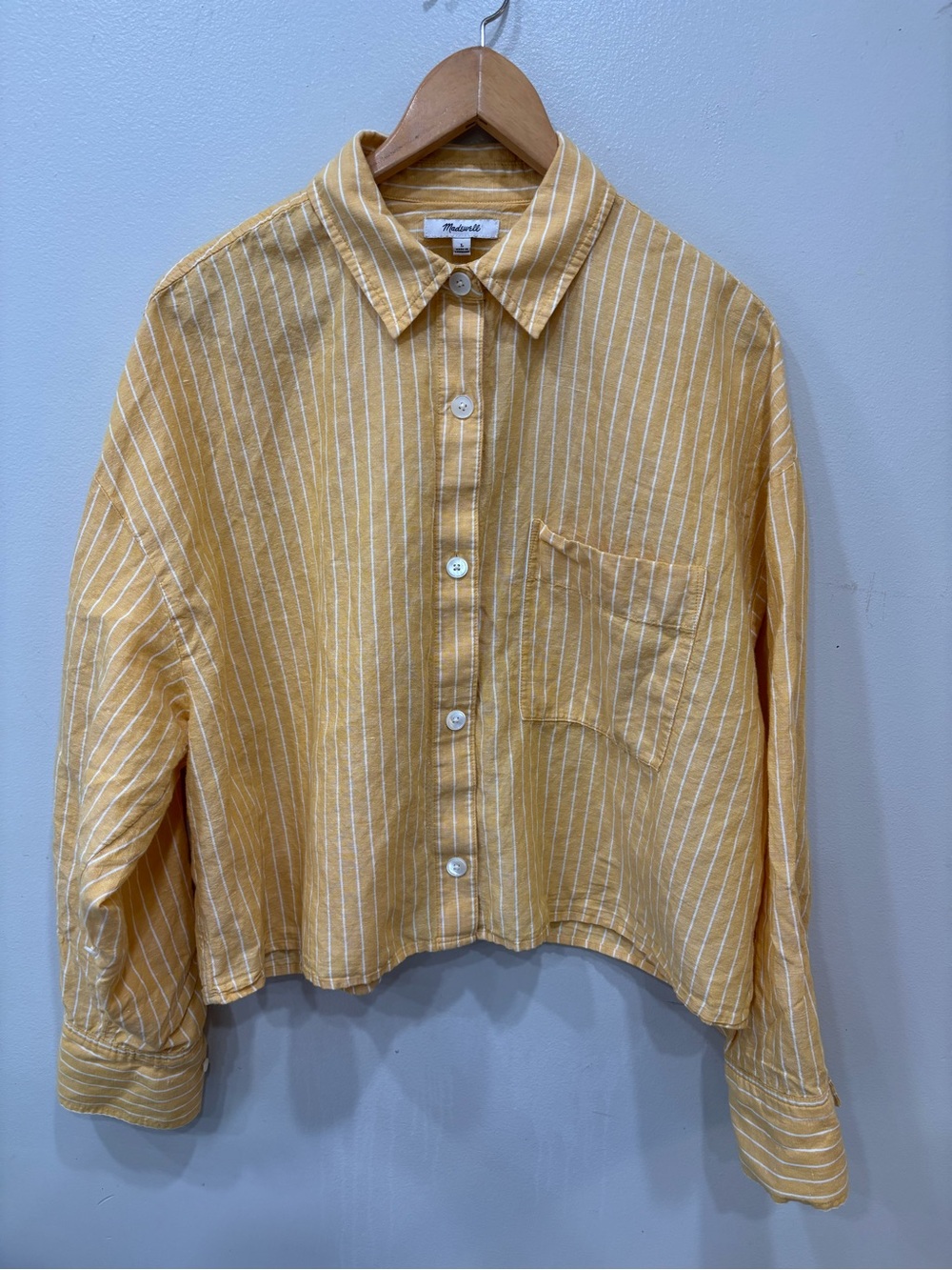 Madewell Straight Hem Linen Cotton Blend Shirt Yellow Women’s Size Large